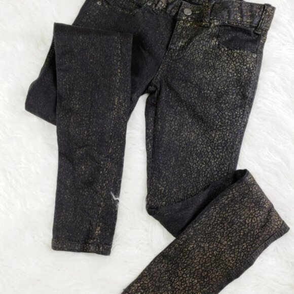 Free People Gold Leopard Print Jeans Y2K Denim Black Cheetah size 25 Stretch - Picture 4 of 13